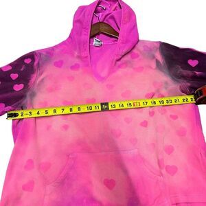 Hand painted fleece hoodie black and pink hearts
